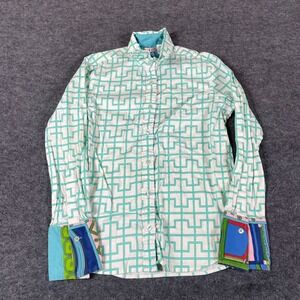 Tizzie Top Womens Small Green Button Up‎ Shirt Cotton Blend Abstract Colorful